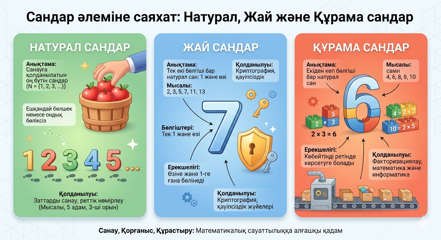 Сандардың түрлері. Натурал сан. Жай сан. Құрама сан.